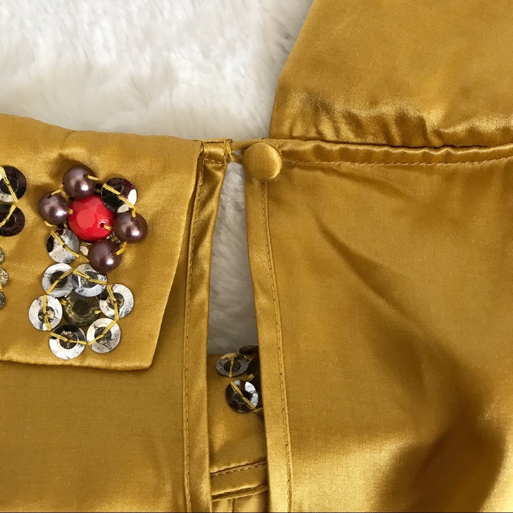 Boden Gold Silk Blend Embellished Collar Sleeveless Blouse US14 - Picture 9 of 12